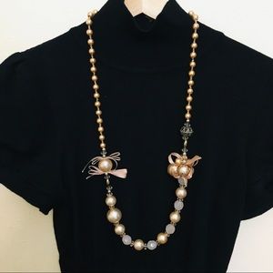 3/$15 Long beaded gold and white ribbons necklace